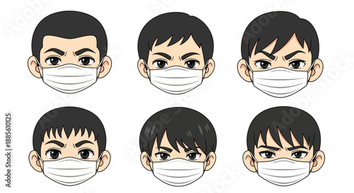 Diverse group of people wearing face masks in cartoon style