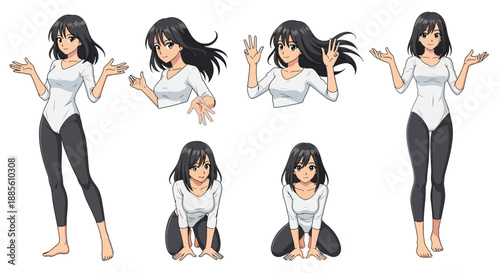 Anime woman in various poses for commercial design projects