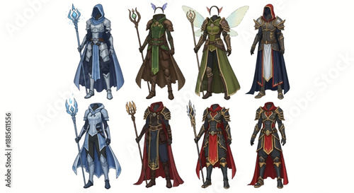Fantasy characters in magical robes with glowing staffs and armor