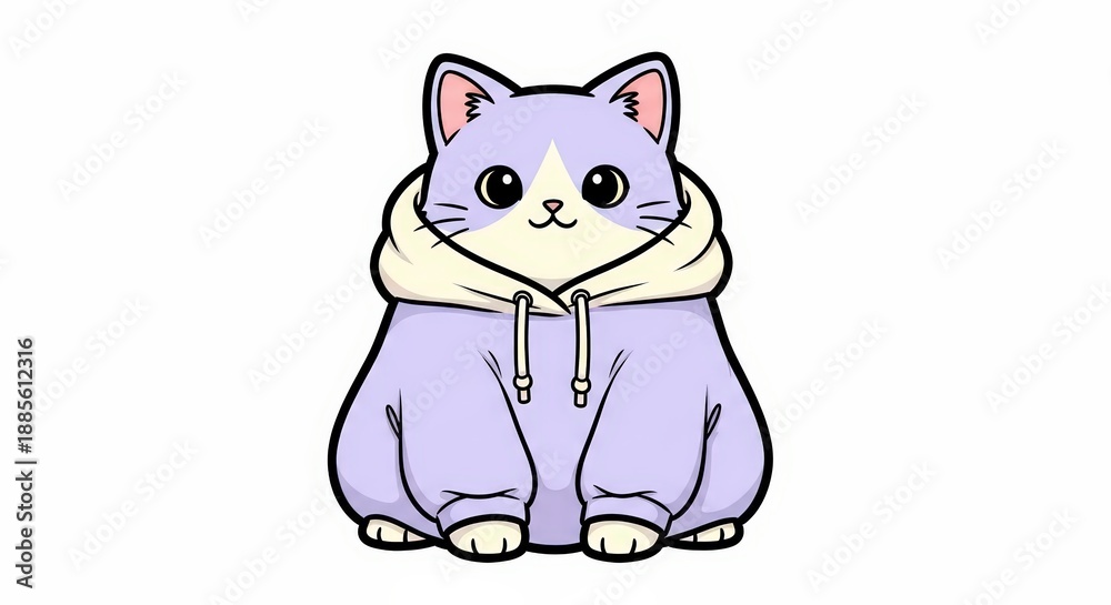 Obraz premium Adorable Cartoon Cat Character Wearing a Purple Hoodie Sweater