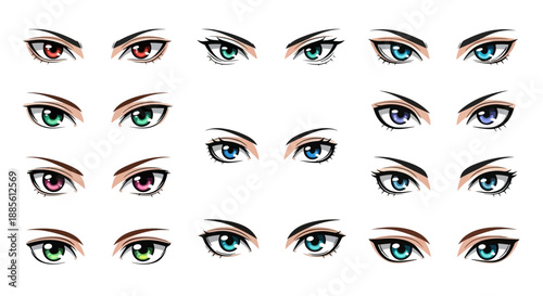 Vibrant anime eyes in various colors for creative projects