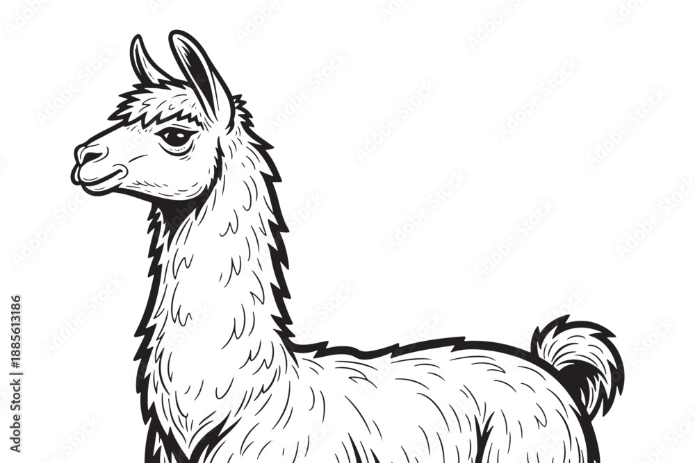 Naklejka premium A black and white illustration of a llama standing alone