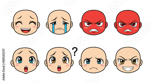 Cartoon baby faces showing various emotions on white background