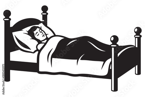 A person peacefully sleeping in a bed with a pillow and blanket