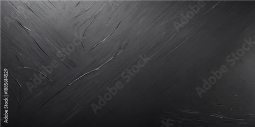A dark and black wood texture background features a grunge vintage pattern on an old blank surface, creating a dirty textured chalkboard material for an empty design backdrop