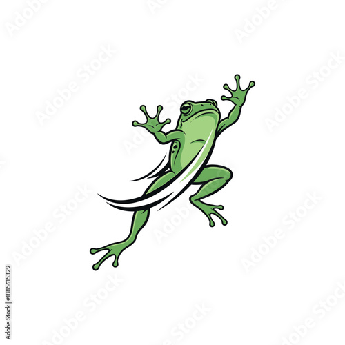 A green frog leaping dynamically with water splash effect illustration