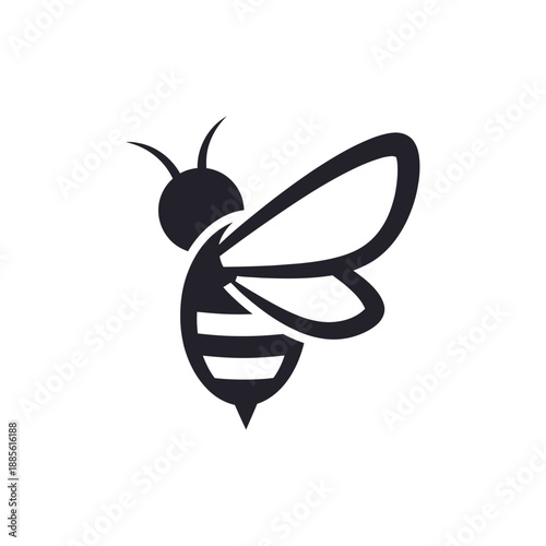 A black illustration of a bee in flight shows the insect in profile.
