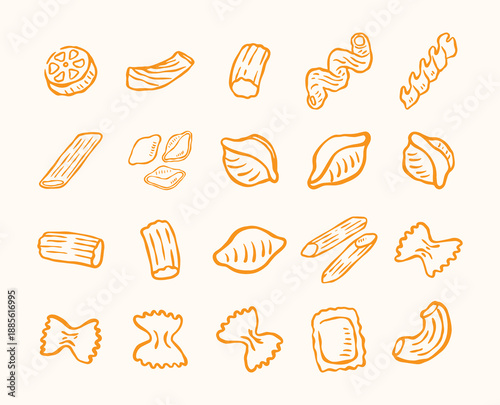 macaroni pasta food icons set