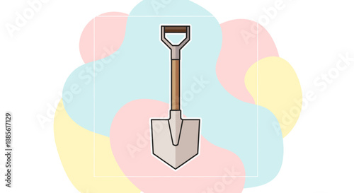 Illustration of a gardening shovel on a colorful abstract background.