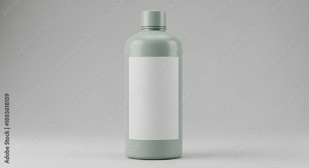 Fototapeta premium Sleek minimalist light green plastic bottle with a blank white label, ideal for product branding, cosmetic designs, or health and beauty liquid packaging concepts