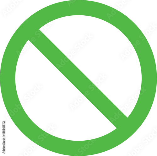 Green prohibition sign circle with diagonal line, no symbol for forbidden or restricted areas, graphic element for warning or alert
