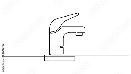 Continuous one line drawing of faucet water tap vector illustration, Water tap with flowing water in one line art style. Continuous one line art drawing style mixer tap with water drop. Pro vector