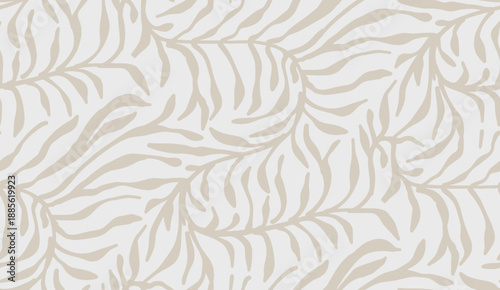 Off white minimalist contemporary geometric botanical leaves seamless pattern. Organic Lush foliage abstract texture. Beige bohemian artisanal scandinavian design ivory 