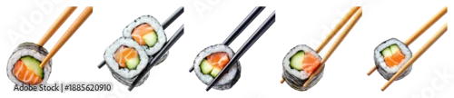 Obraz  z motywem PNG Chopsticks holding delicious sushi rolls, element set on transparent background