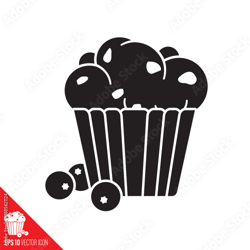 Blueberry muffin and fruit icon. Homemade pastry symbol.