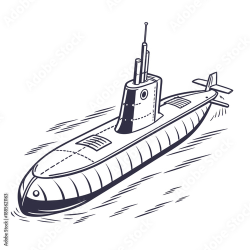 Navy submarine with conning tower and periscope naval submarine