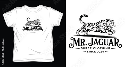 Mr jaguar vintage emblem with leaping jaguar illustration for clothing brand