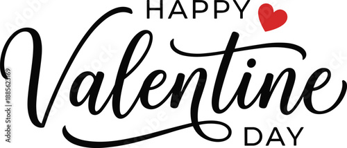 Decorative Happy Valentine Day typography with romantic heart accent, elegant cursive lettering, festive layout, ideal for greeting cards, banners, and love-themed visuals.