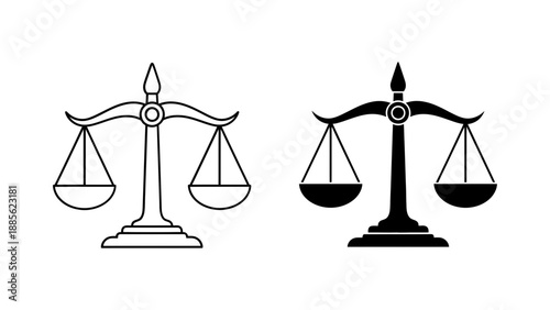 A set of vector graphic scales icons in line art and solid styles