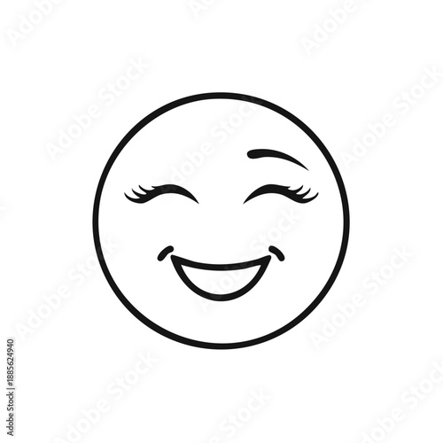 Smiling face with winking eye and eyelashes. Happy cute emoticon in simple outline style.