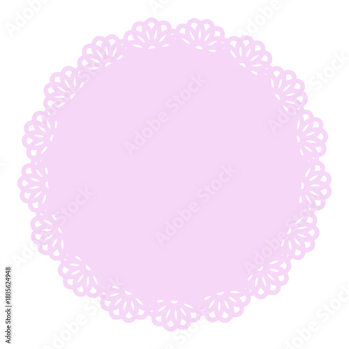 淡いピンクのレース風円形フレーム ドイリー調の繊細な装飾が美しいベクター素材/Pastel Pink Lace Style Circular Frame with Delicate Doily Pattern Vector Illustration