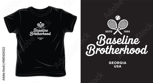 Tennis club brotherhood tshirt design with georgia usa location text and crossed rackets graphic