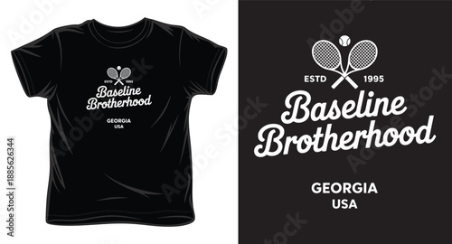 Regional tennis brotherhood apparel design featuring crossed rackets and georgia usa typography
