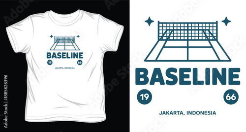 Minimalist tennis court perspective tshirt design with baseline jakarta indonesia text graphic