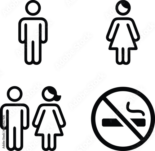 Set of simplified person icons and a no smoking symbol isolated on transparent background for easy use