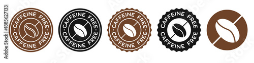 Caffeine Free Icon Label Vector Signs Set. No Coffee Stamp.