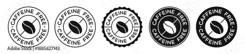 Caffeine Free Icon Label Vector Signs Set. No Coffee Stamp.