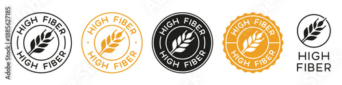 High Fiber Label Icon Signs Set Vector Design.