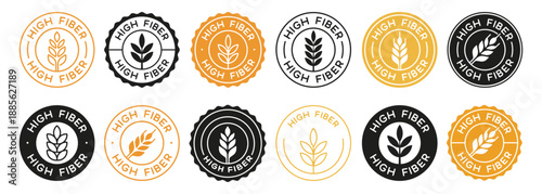 High Fiber Label Icon Signs Set Vector Design.
