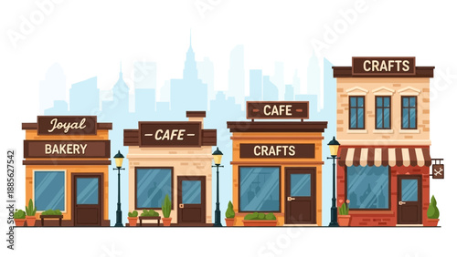 Cityscape Illustration Featuring Bakery Cafe Crafts Buildings f9443bd9 Scene View