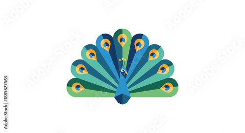 Geometric peacock with vibrant plumage