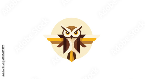Stylized owl illustration in geometric shapes on cream background