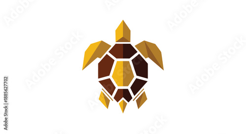Geometric turtle icon with polygonal shell in brown and yellow