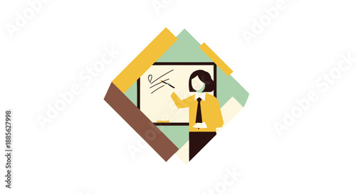 Teacher at board in diamond