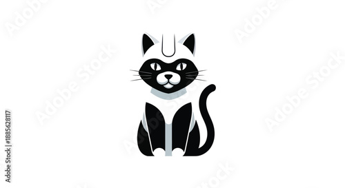 Seated monochrome stylized cat