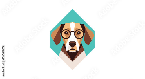 Geometric dog portrait with glasses in teal diamond