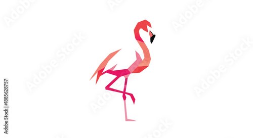 Polygon flamingo stands on one leg