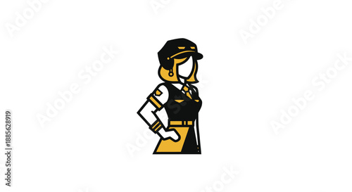 Minimalist design of a woman in uniform, side view