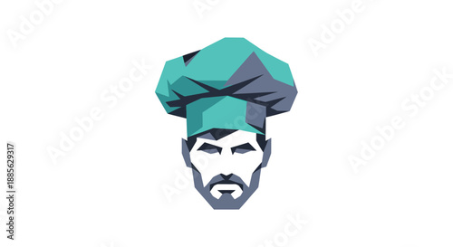 Geometric chef head with teal toque