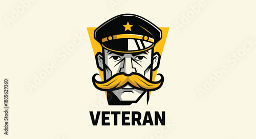 Veteran icon stoic face, hat, mustache