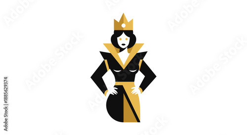 Graphic, stylized queen in black and gold
