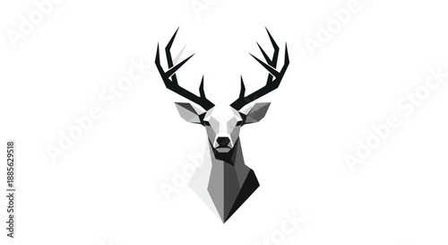 Low-poly deer head, grayscale, sharp angles, antlers