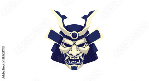 Samurai mask, dark blue and beige, geometric design