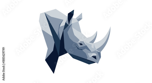 Geometric rhino head in shades of gray, viewed from the side