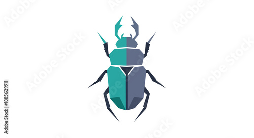 Teal and gray geometric stag beetle illustration