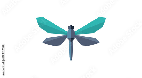 Low-poly dragonfly with teal and grey wings